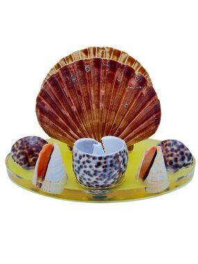 Tropical Vtg Seashell Napkin Toothpick Holder Coastal Beachy Kitsch Tiki Decor